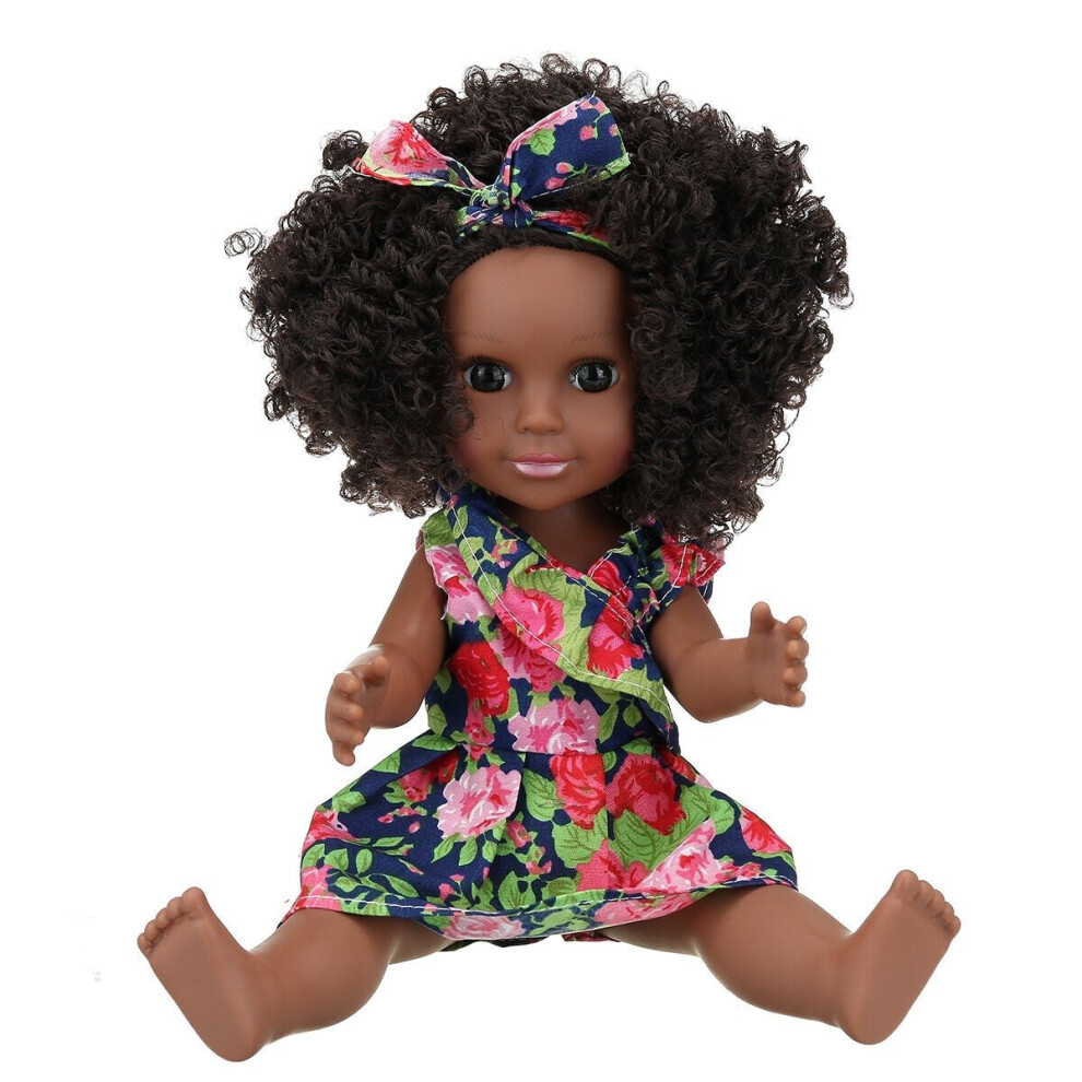 () 35CM Simulation Vinyl African Black Lifelike Realistic Reborn Baby Doll Toy with Clothes for Kids Birthday Christmas Gift