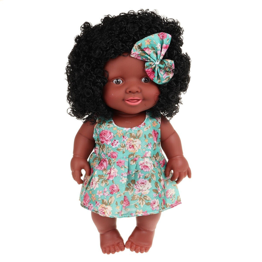 () 25CM Cute Soft Silicone Joint Movable Lifelike Realistic African Black Reborn Baby Doll for Kids Gift