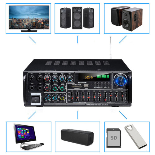 2000W bluetooth 5.0 Stereo Power Amplifier Digital Audio Amp USB SD Home Car Use 2
