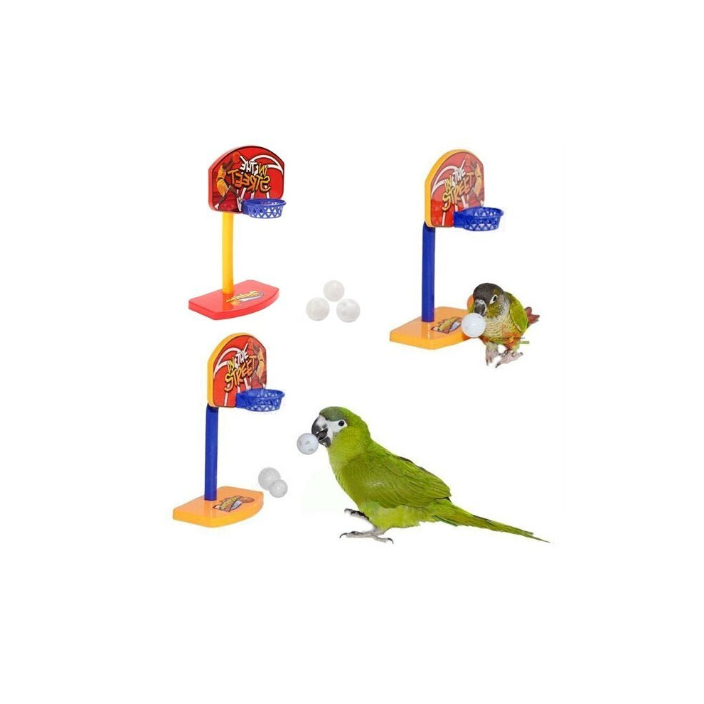 3Pcs Pet Birds Chew Parakeet Bell Balls Parrot Toys Birdie Basketball Hoop Prop