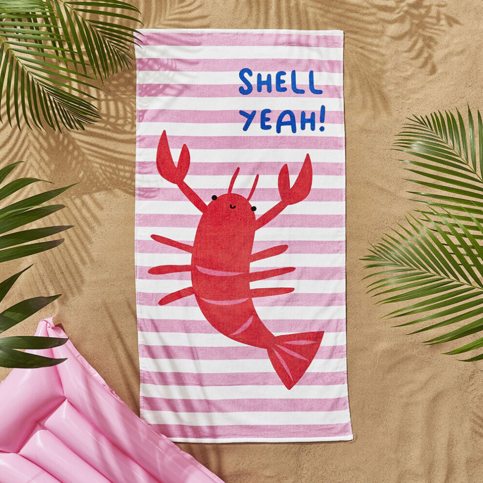 Catherine Lansfield Shell Yeah 100% Cotton Beach Towel, Pink