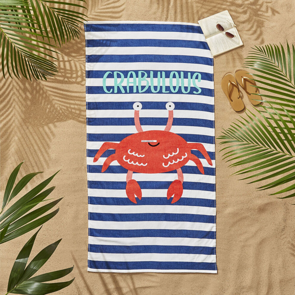 Catherine Lansfield Crabulous 100% Cotton Beach Towel, Blue