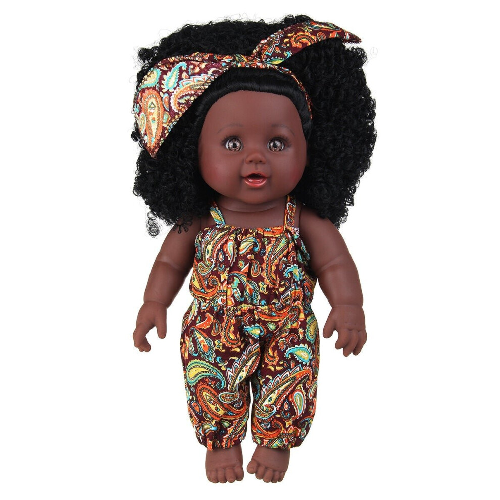 () 30CM Silicone Vinyl African Girl Realistic Reborn Lifelike Newborn Baby Doll Toy with 360 Moveable Head Arms and Legs for Kids Gift