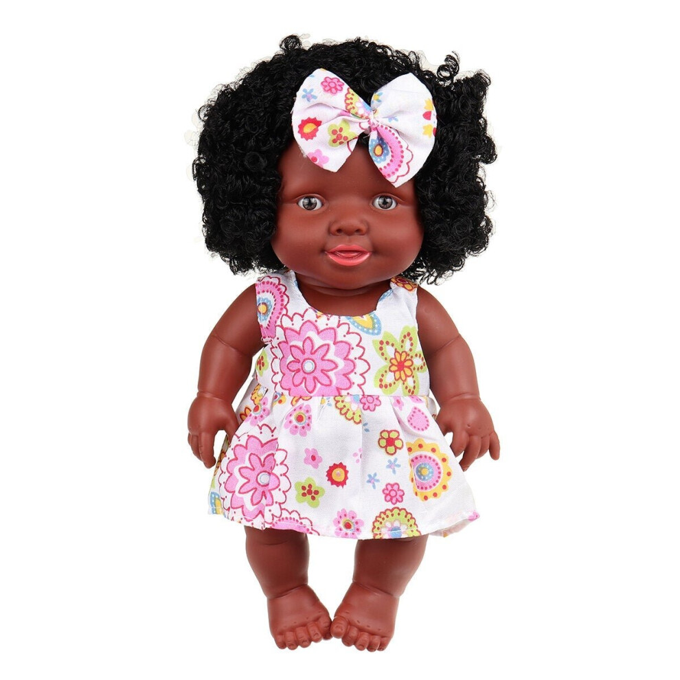 () 25CM Cute Soft Silicone Joint Movable Lifelike Realistic African Black Reborn Baby Doll for Kids Gift