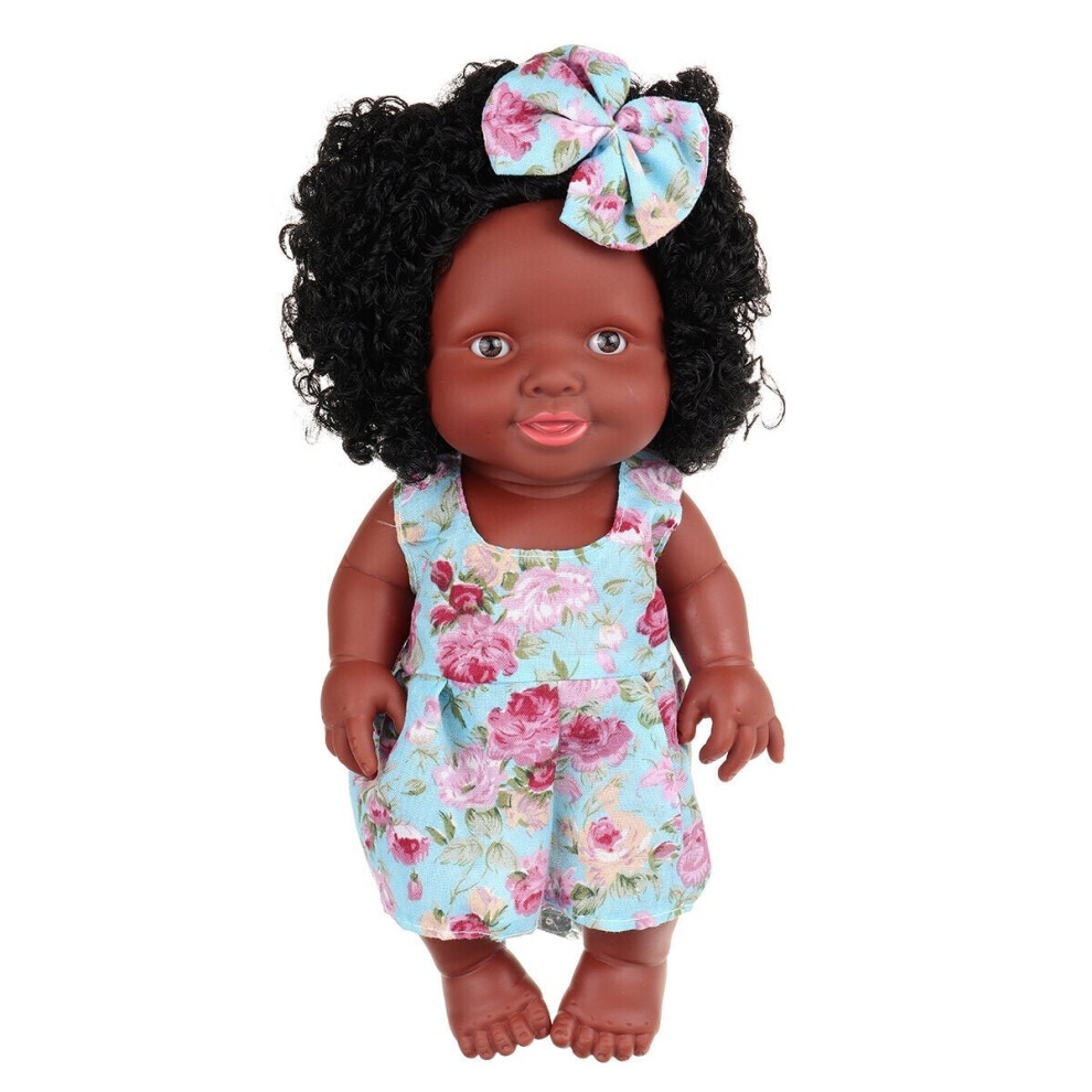 () 25CM Cute Soft Silicone Joint Movable Lifelike Realistic African Black Reborn Baby Doll for Kids Gift