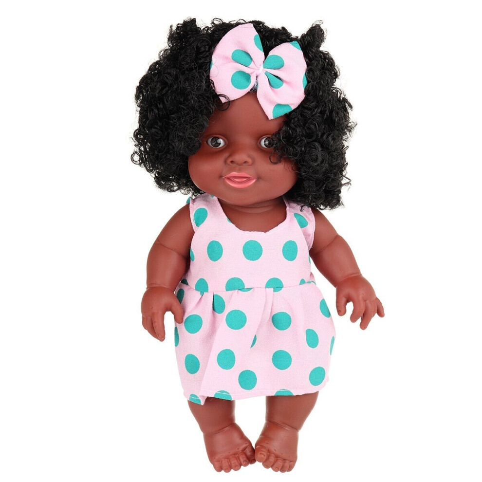 () 25CM Cute Soft Silicone Joint Movable Lifelike Realistic African Black Reborn Baby Doll for Kids Gift