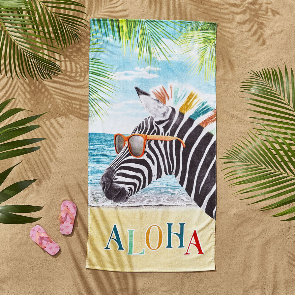 Catherine Lansfield Aloha Zebra 100% Cotton Beach Towel, Blue