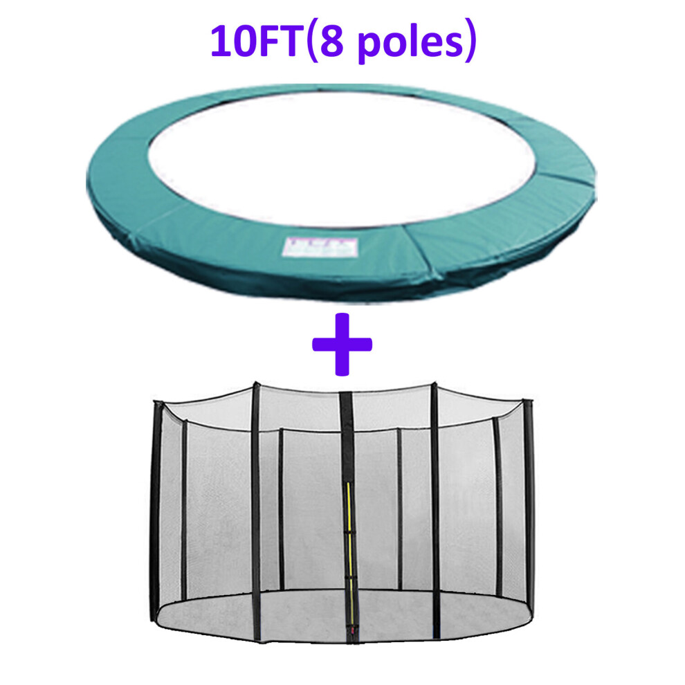 Bay (10Ft - 8 Pole, ) Bay Trampoline Replacement Safety Spring Cover Padding Pads + Safety Net Enclosure Surround Bundle Green