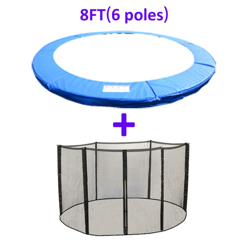 (8FT - 6 Pole, Blue) Greenbay Trampoline Replacement Safety Spring Cover Padding Pads + Safety Net Enclosure Surround Bundle
