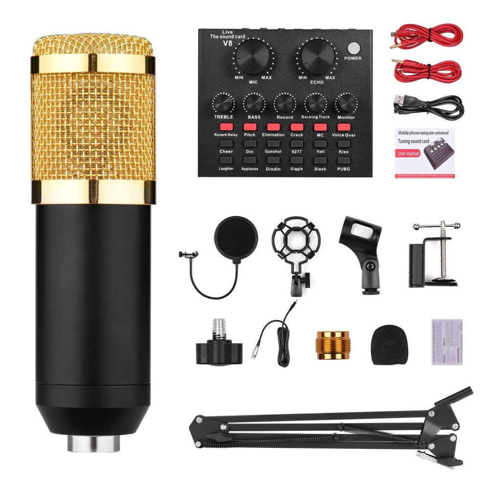 (Black Golden) Broadcasting Studio Recording Condenser Microphone Kit