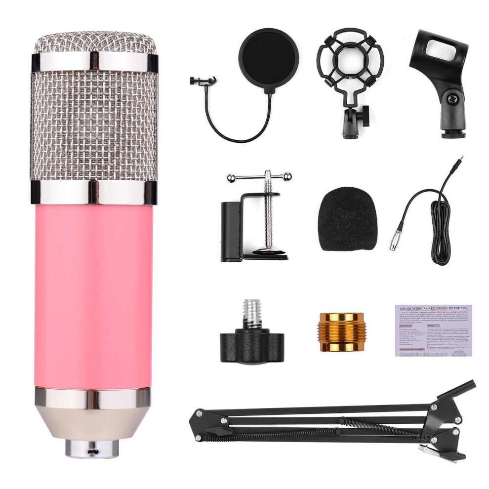 (Pink Silver) Broadcasting Studio Recording Condenser Microphone Kit