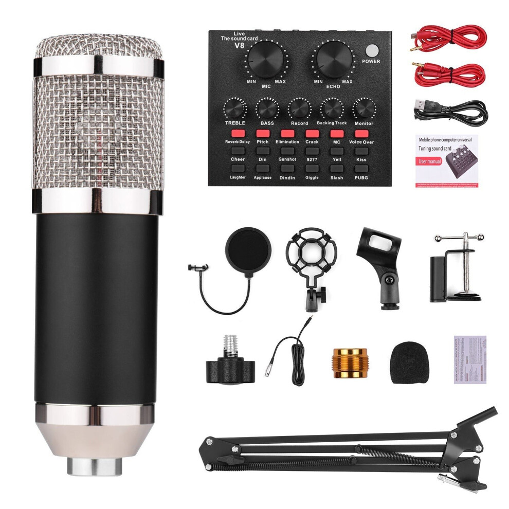 (Black & Silver) Broadcasting Studio Recording Condenser Microphone Kit