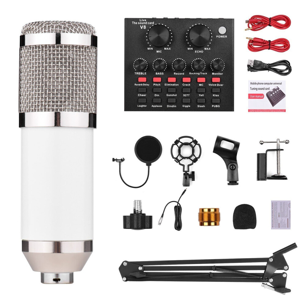 (White&Silver) Broadcasting Studio Recording Condenser Microphone Kit