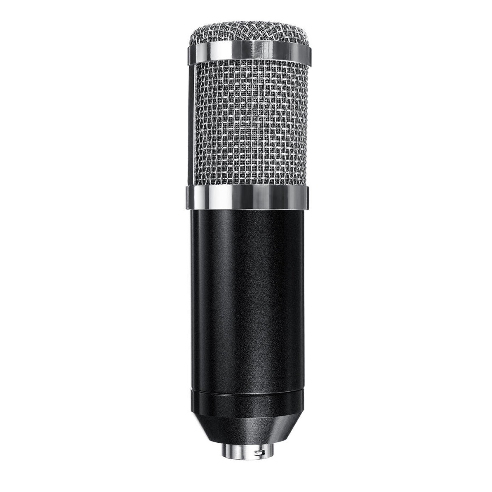 (Black) Condenser Microphone Live Broadcast Mic Computer Karaoke Large Diaphragm with Bracket for Youtube