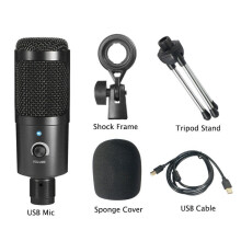 (A) Condenser Microphone Suit USB Radio Recording KSong Gaming Live Streaming Broadcast Mic for Computer PC Laptop Tablet