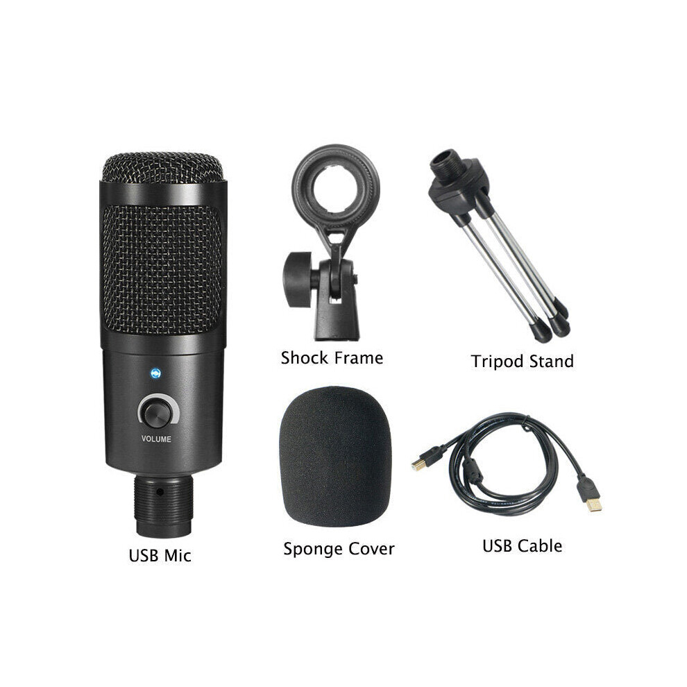 (A) Condenser Microphone Suit USB Radio Recording KSong Gaming Live Streaming Broadcast Mic for Computer PC Laptop Tablet