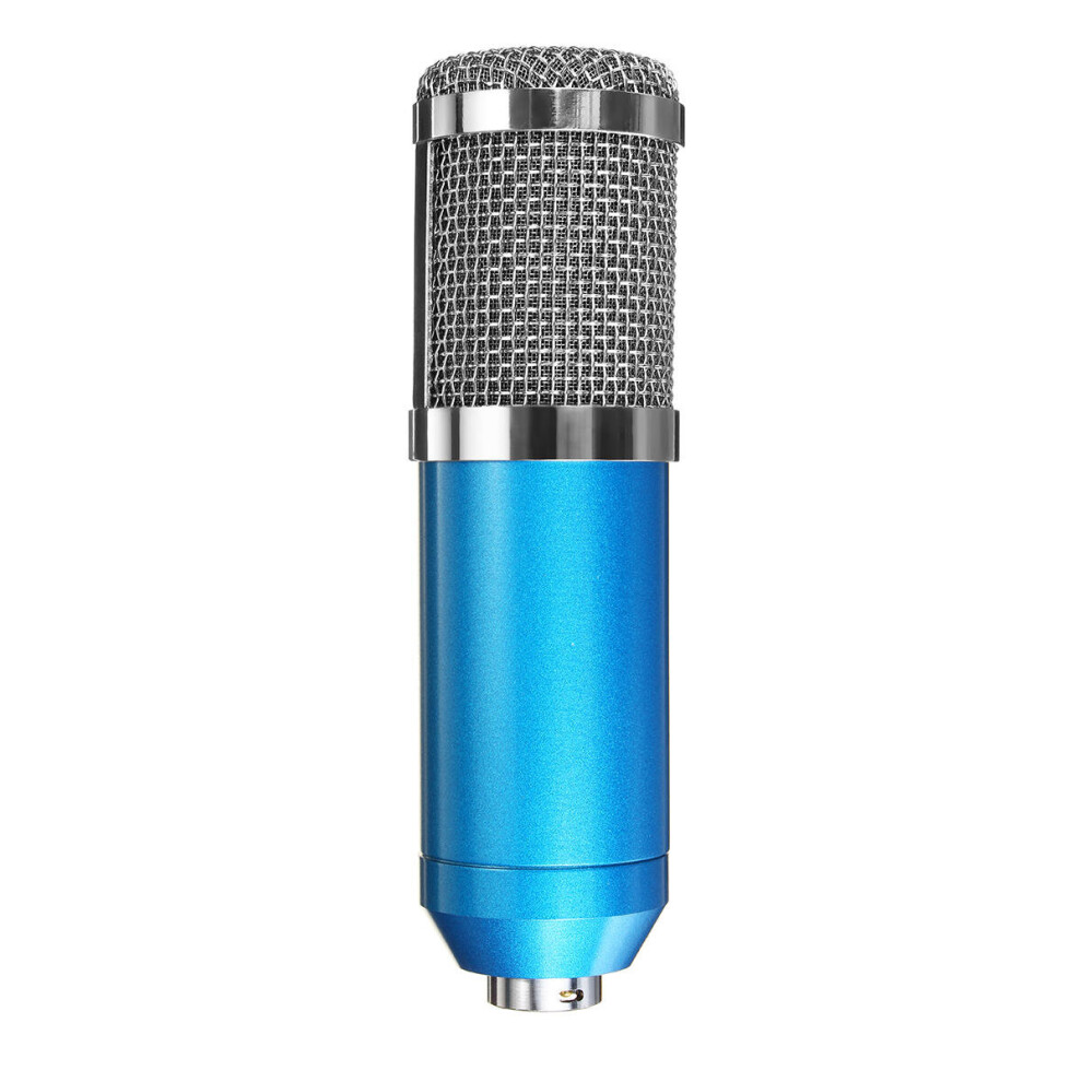 (Blue) Condenser Microphone Live Broadcast Mic Computer Karaoke Large Diaphragm with Bracket for Youtube