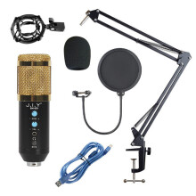 (Gold, A) USB Condenser Microphone HIFI Noise Reduction Reverberation Volume Adjustable Recording Studio Wired for Computer Broadcasting YouTube Gaming Meeting