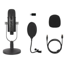 (B) Condenser Microphone HIFI DSP Noise Reduction Reverberation Adjustable Built-In Sound Card USB Wired for YouTube Broadcast Recording Gaming