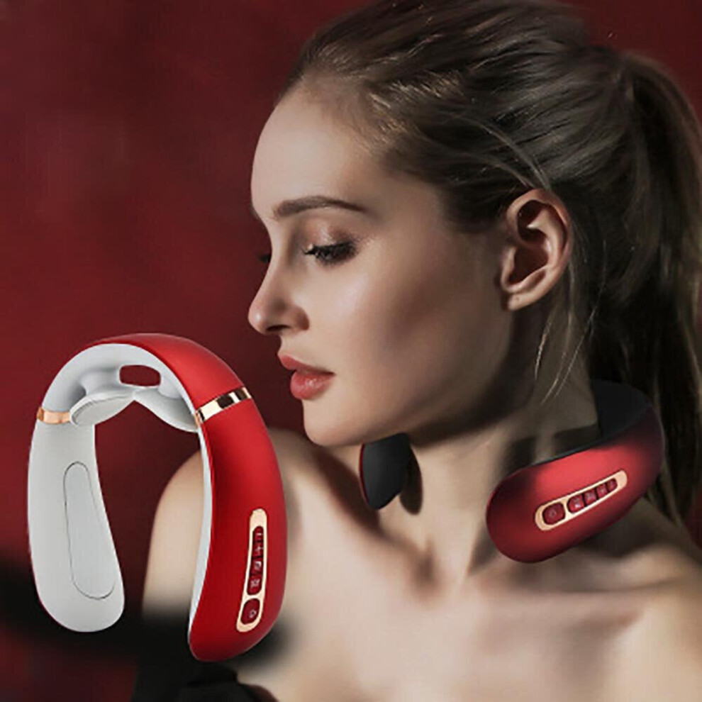 (White) 3D Neck Pulse Electric Massager Multifunctional USB Rechargeable Hot Compress