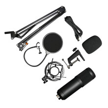 (Black) Professional 192KHz/24Bit HD Free Drive USB Condenser Microphone Kit with Stand Mount
