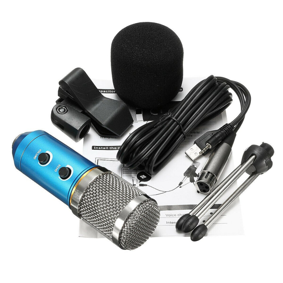 (Blue) Audio USB Condenser Microphone Sound Recording Vocal Mic Stand Mount