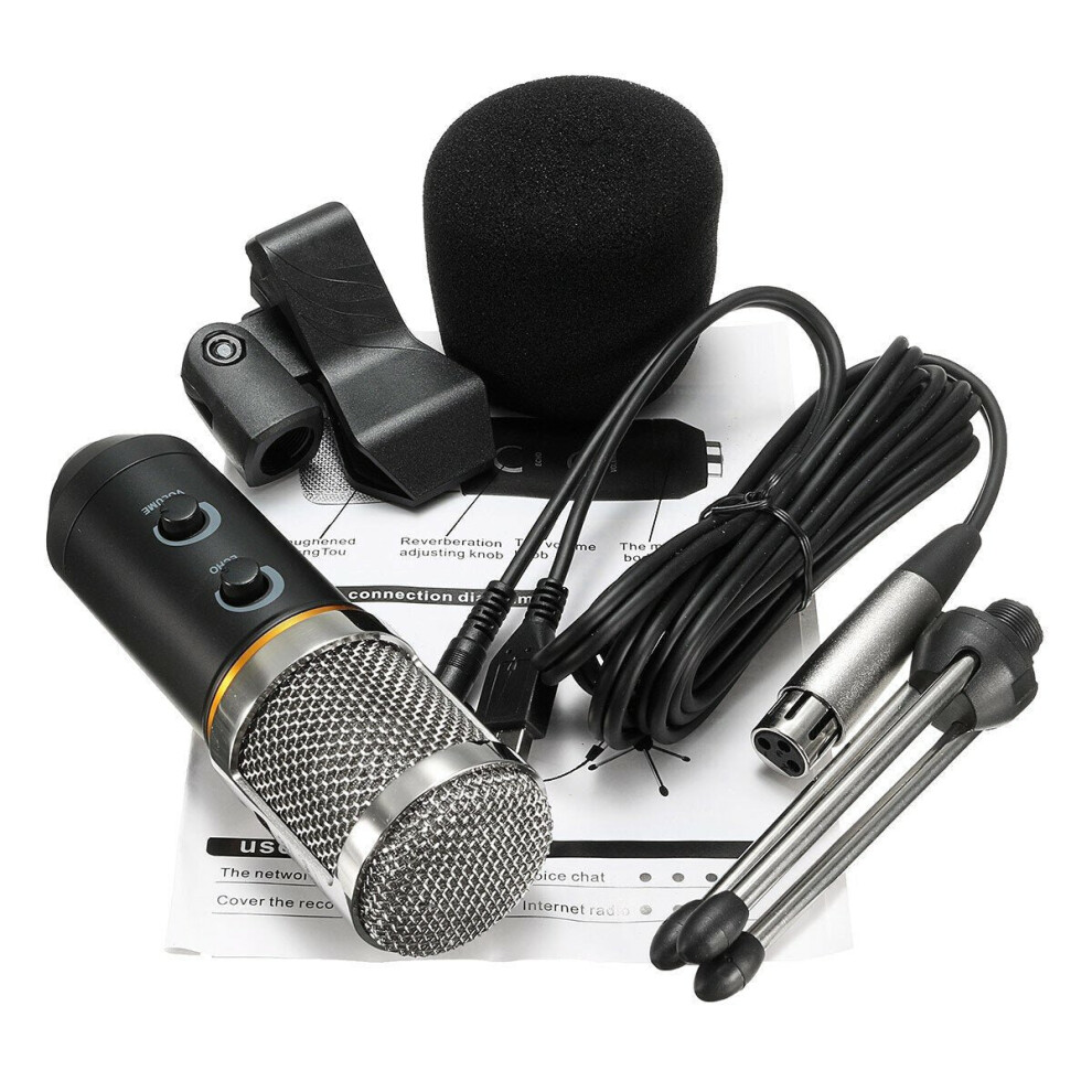 (Black) Audio USB Condenser Microphone Sound Recording Vocal Mic Stand Mount