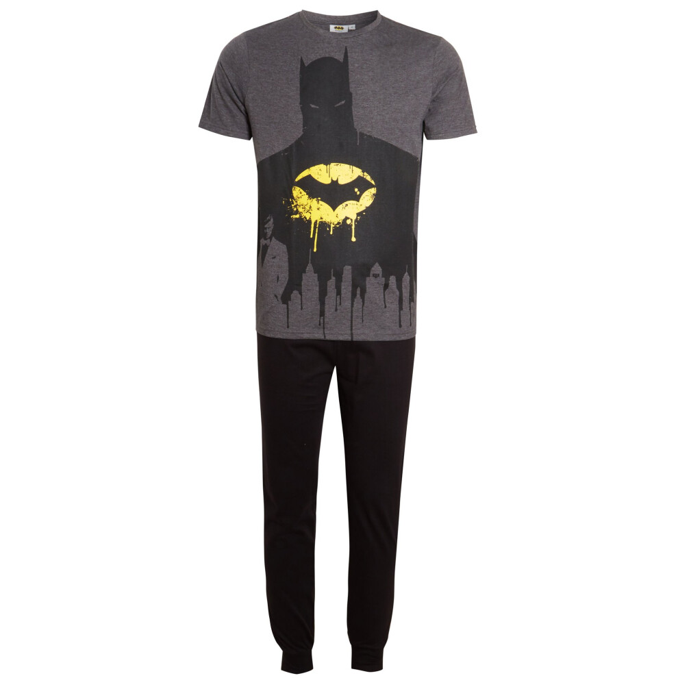 (XL) Mens Batman Pyjamas DC Comics Pjs Short Sleeved T-Shirt + Lounge Pants Gift Set