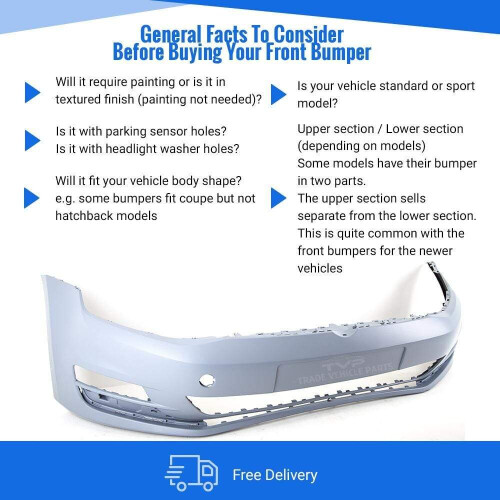 VW Golf Mk7 2013 Front Bumper Primed No Pdc No Washer Holes 2