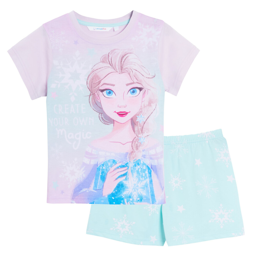 (5-6 Years) Disney Frozen Girls Short Pyjamas Kids Elsa Shortie Pjs For Girls Nightwear Set