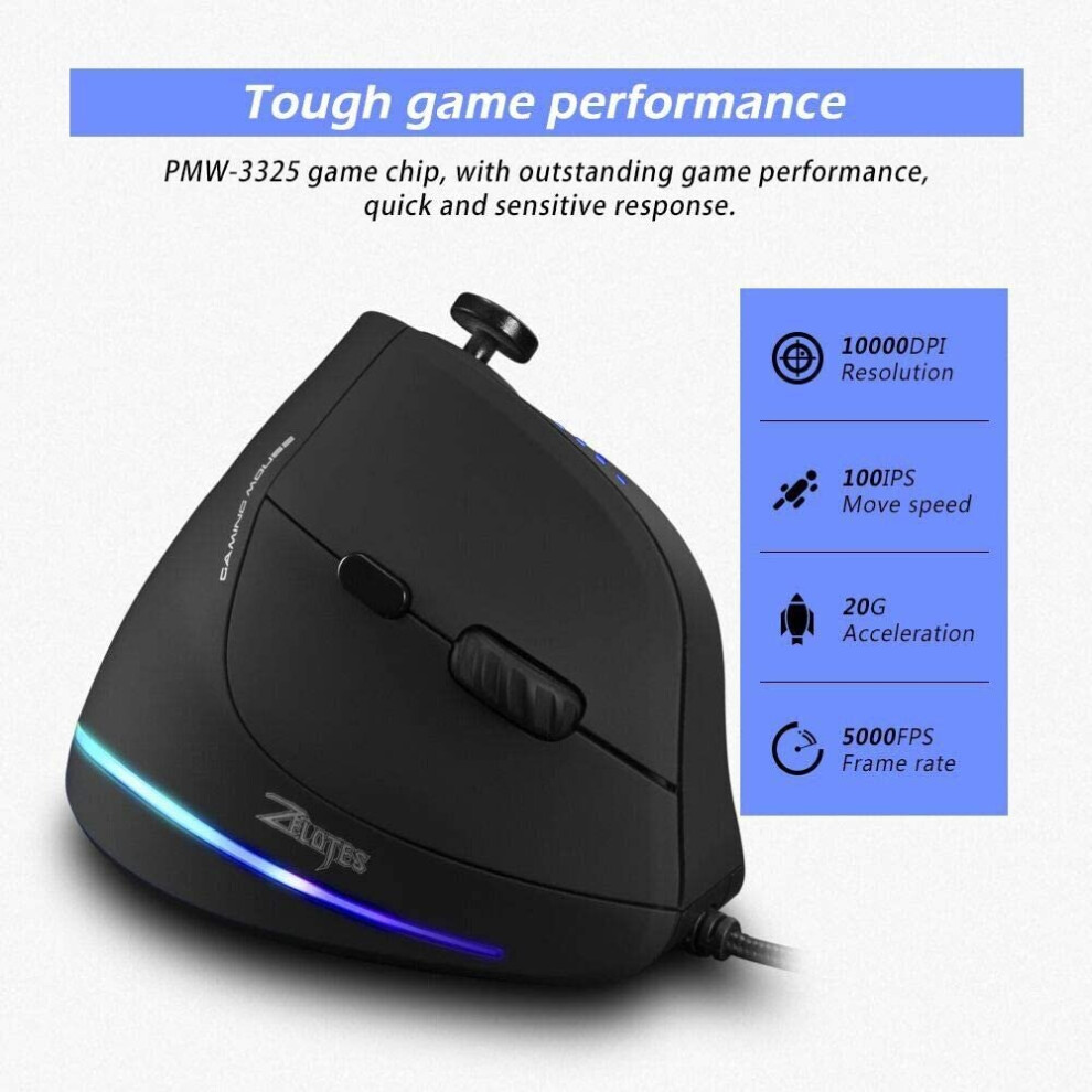 Zeerkeer Vertical And Ergonomic Mouse With Joystick - 10000Dpi - 11 Programmable Buttons - Thumb, Hand, Wrist And Armrest - Prevention Against Mouse 699909301969