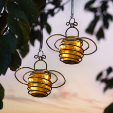 2 Pack 11.5cm Solar Power Outdoor Hanging Bee Lights | Garden Party