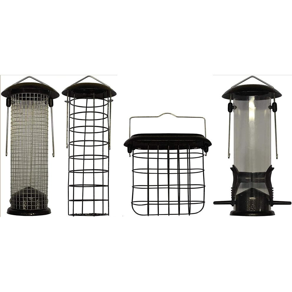 Hammertone Style Hanging Bird Feeders Seed, Nut, Fatball & Suet Block (Set of 4)