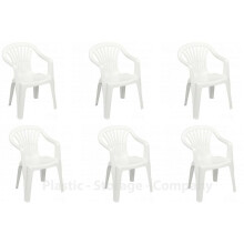 (White, 6 Chairs) Plastic Garden Chairs Low Back Seat Patio Partying