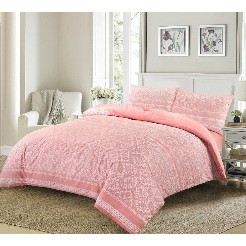 (Single , Pink ) Aaliyah floral printed reversible duvet cover set