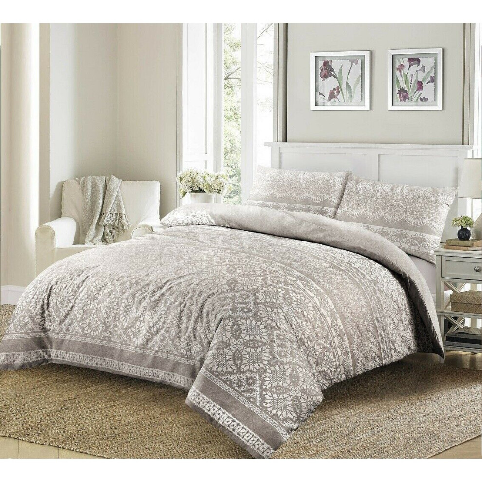 (Single , Silver ) Aaliyah floral printed reversible duvet cover set