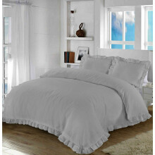 (King , Silver ) Santiago Ruffle Frilled Duvet Cover Set