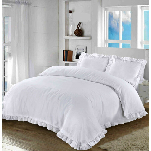 (Super King , White ) Santiago Ruffle Frilled Duvet Cover Set