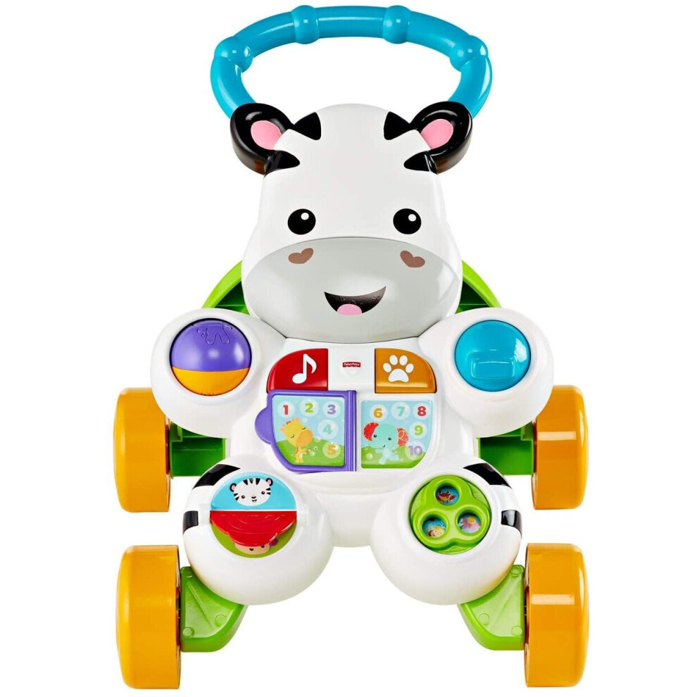 Fisher-Price Zebra First Steps Walker with Music and Lights, Runner+6 Months (Mattel GXC34), Manufacturer Package