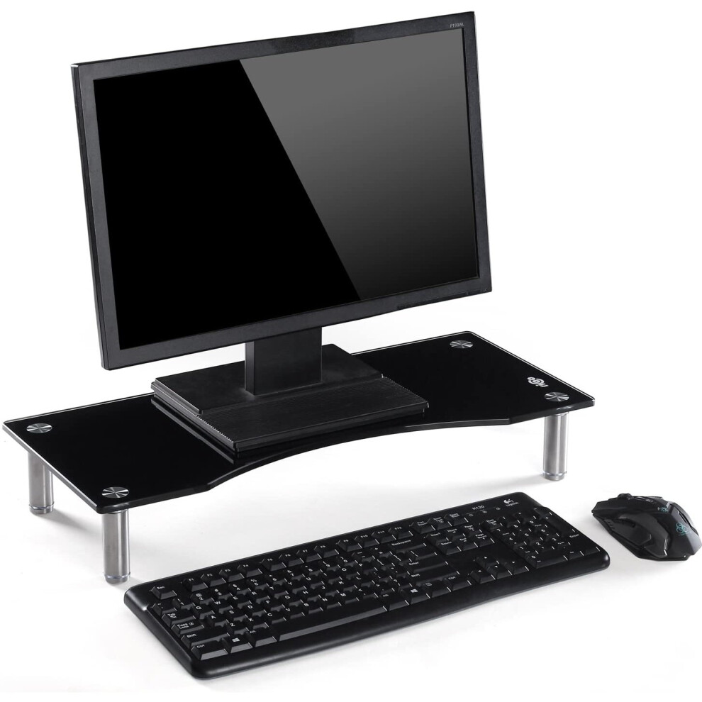 Ttap Glass Monitor Riser/Laptop & Computer Tv Screen Stand/Height Adjustable 56Cm L X 24Cm D X 9Cm H (Black) Black 5060526640307