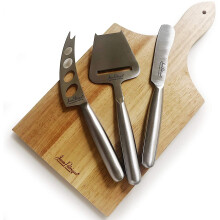 Jean-Patrique Stainless Steel Collection Cheese Knife Set 3 Piece | Traditional Cheese Slicer Bamboo Board