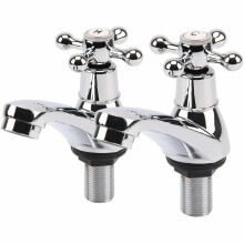 Twin Basin Sink Hot and Cold Taps Pair Chrome Bathroom Water Faucet
