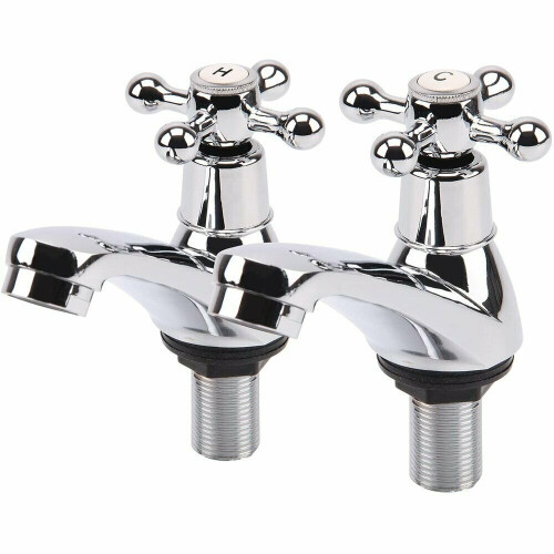 Twin Basin Sink Hot and Cold Taps Pair Chrome Bathroom Water Faucet
