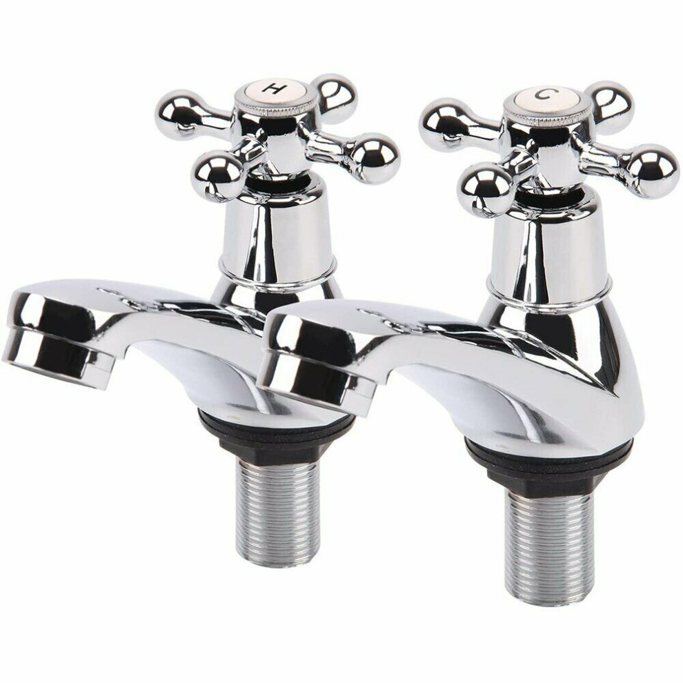 Twin Basin Sink Hot And Cold Taps Pair Chrome Bathroom Water Faucet 9183850345338