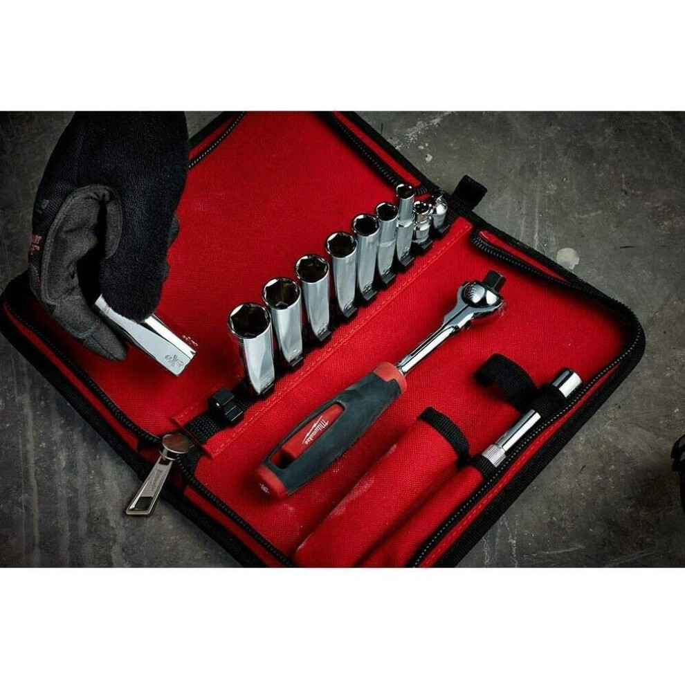Milwaukee 48229001 Tradesman 3/8in Ratchet Set 12 Piece, Red, 3/8