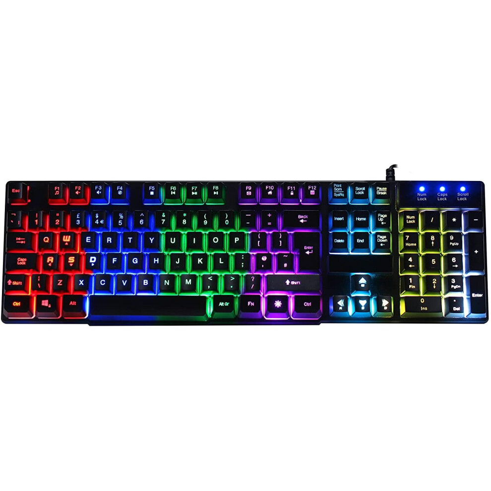 CiT Builder RGB Gaming Keyboard, 7 Colour LED Backlight, Anti-Ghosting, Gaming Functions, Compatible For Windows & Mac, USB Connection, UK Layout