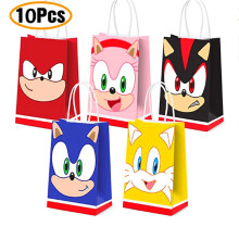 (Paper Bag 5 Colors 10PCS) Sonic Cake Topper Banner Cups Plates Balloons Birthday Party Supplies Set