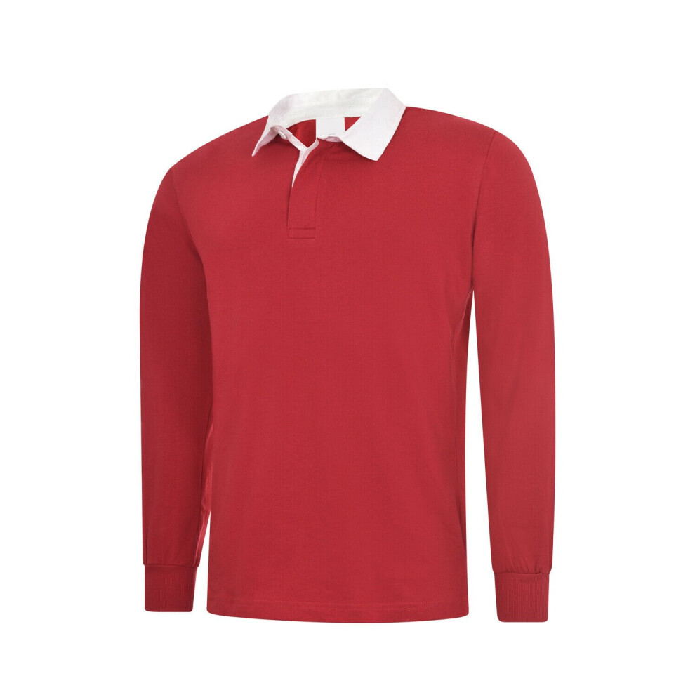 (Red, L 42/44) PROSPO Classic Rugby Shirt Unisex Plain Sports Work Wear Cotton Jersey Polo TOP