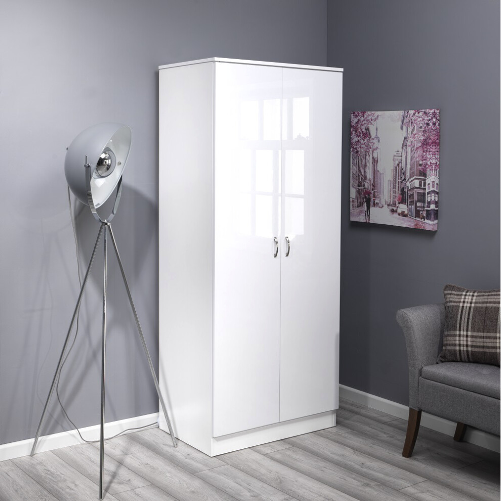 Fwstyle White (White) High Gloss Door Double Wardrobe Size 2