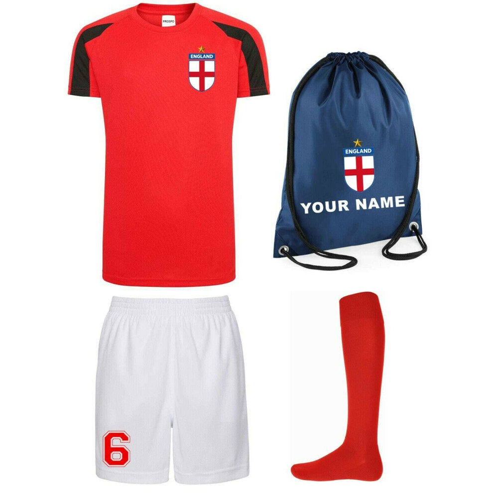 (9-11 Years) Personalised Kids England Style Away Football Kit Shirt Shorts Socks & Bag